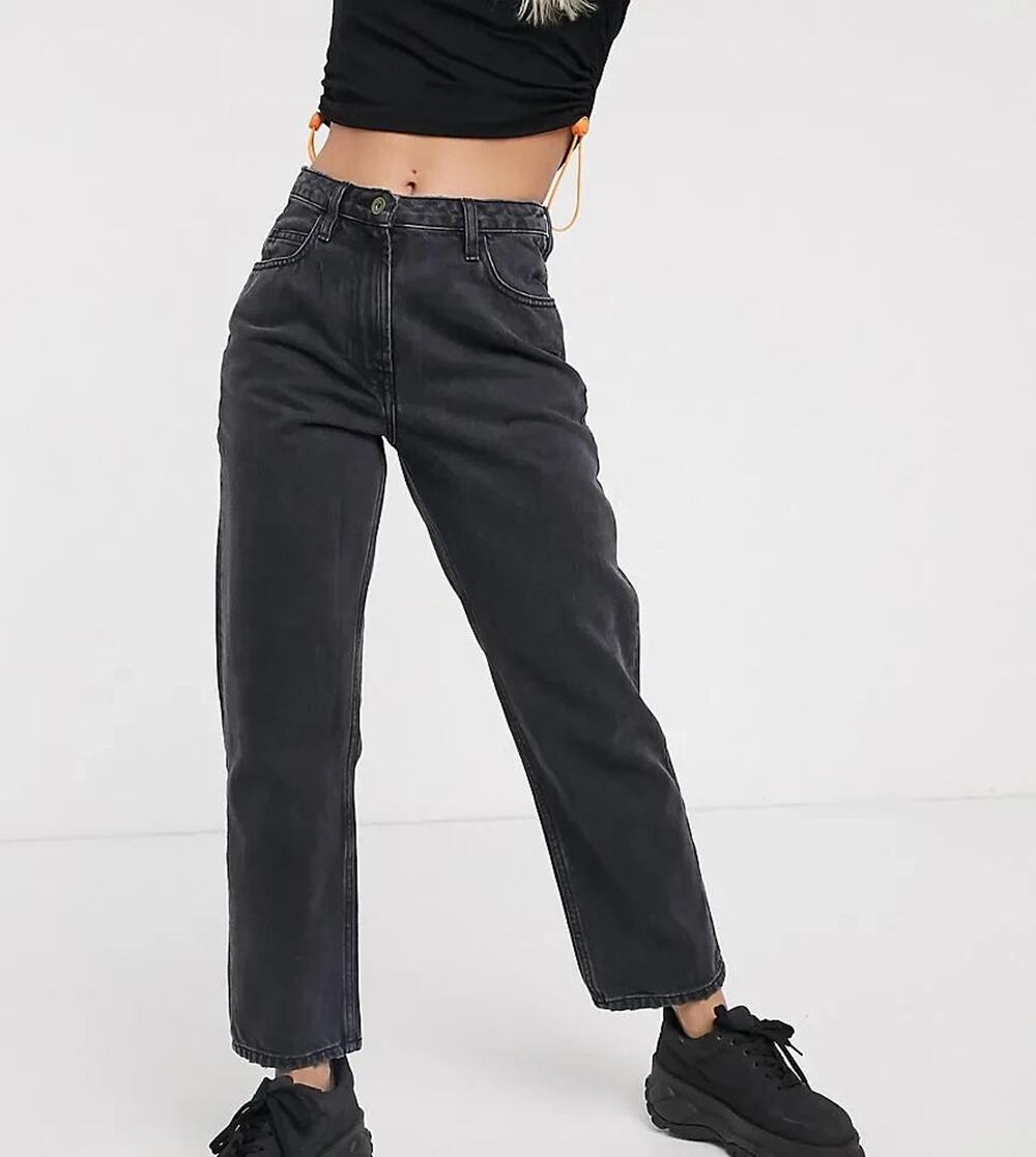 Collusion x006 Mom Jeans Womens 28 Petite Washed Black High Rise Cropped Tapered